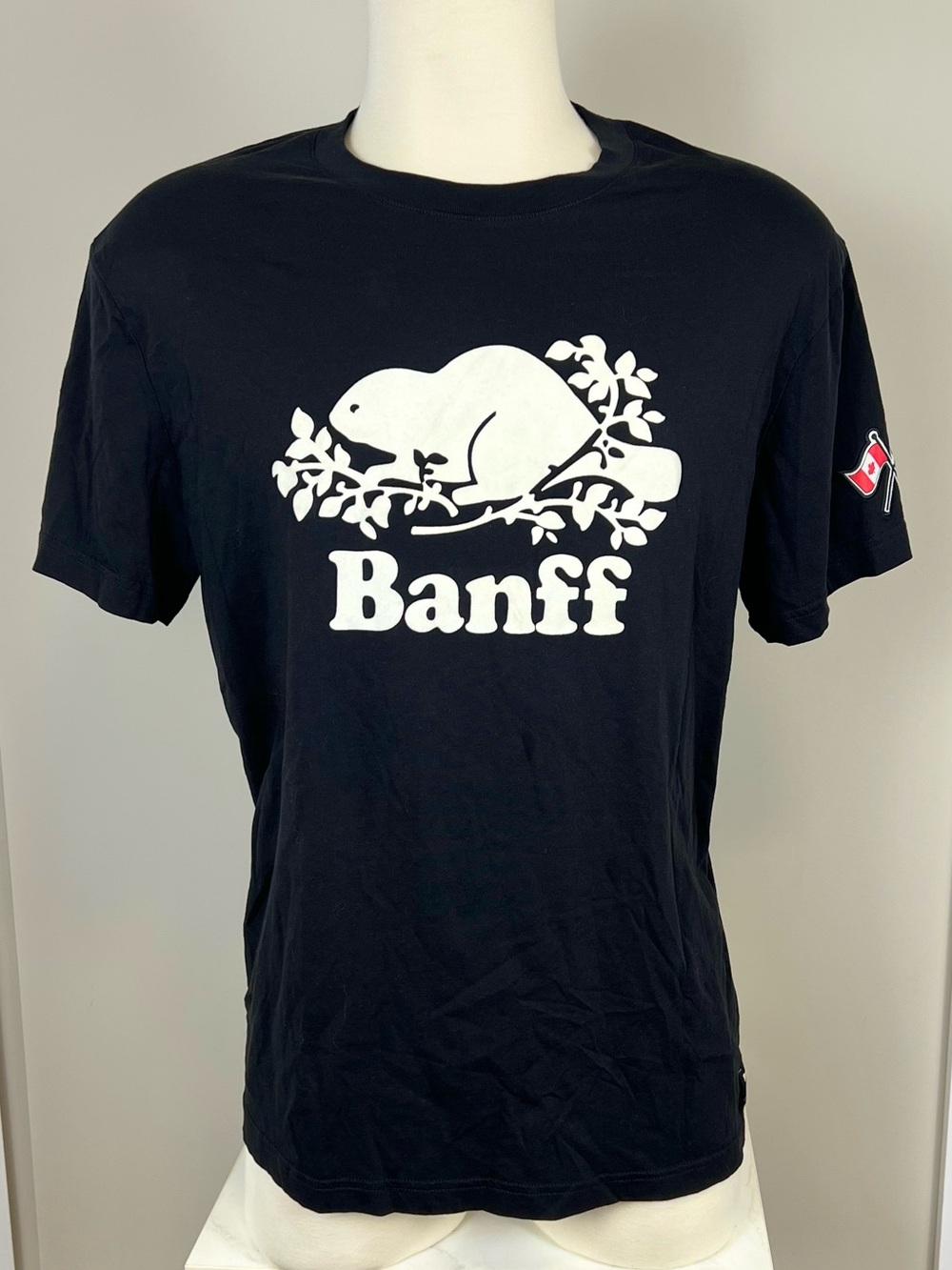 Roots Black T-Shirt with Flocked White Beaver Banff Graphic